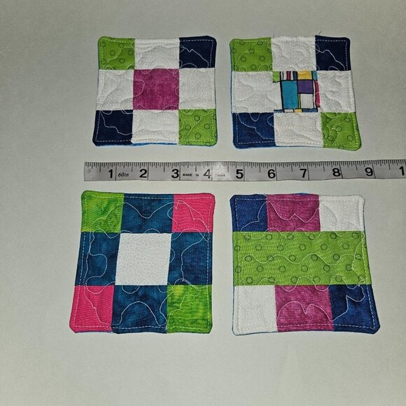 4 Fabric Coasters Decor Sewn Handmade Blue Green White Purple NEVER USED - Picture 3 of 3
